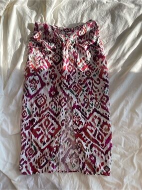 Zara Burgundy, White & Green Printed Midi Skirt
